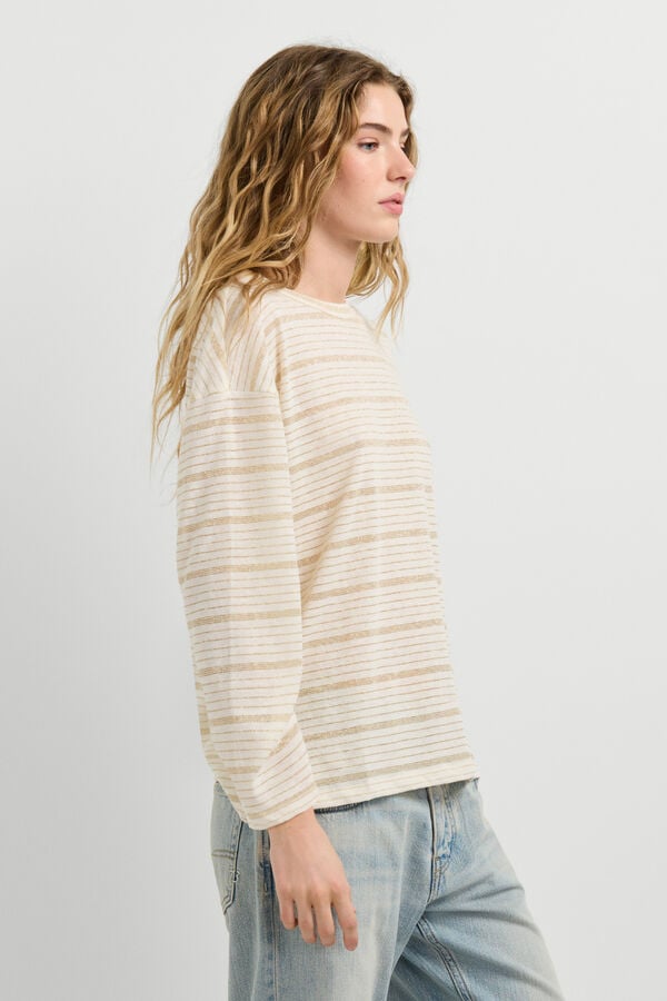 Pepe Jeans T-shirt de riscas de manga comprida bege