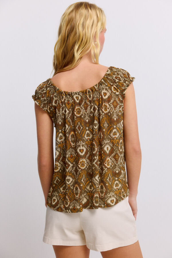 Springfield Top crochet com franjas Caqui escuro