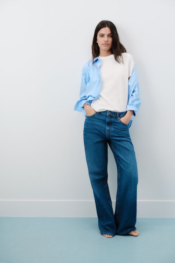 Springfield Jeans wide leg de cintura m&eacute;dia azul