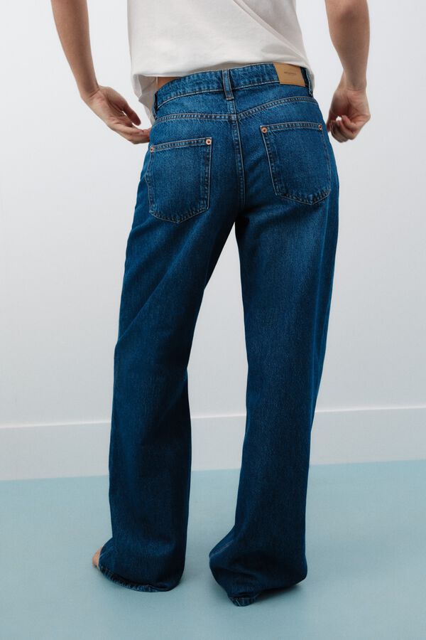 Springfield Jeans wide leg de cintura m&eacute;dia azul