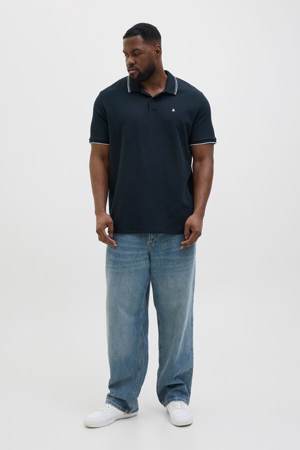 Jack & Jones PLUS Polo regular em malha piqu&eacute; azul