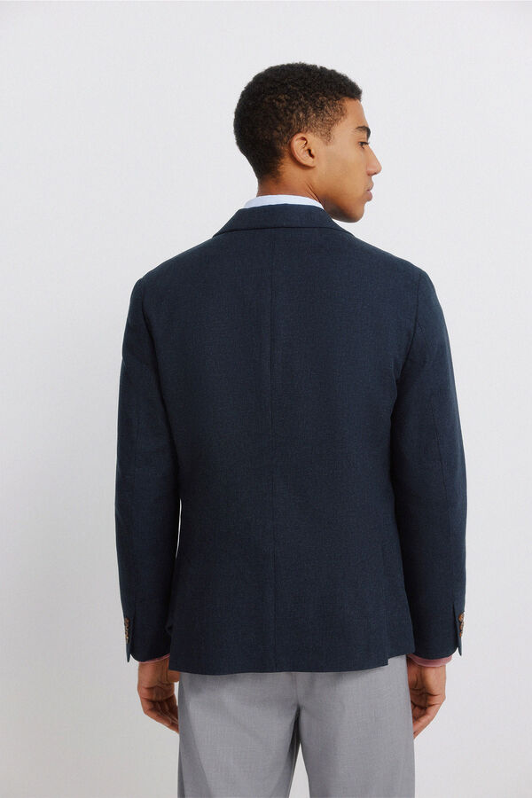 Springfield Blazer em linho e algod&atilde;o azul