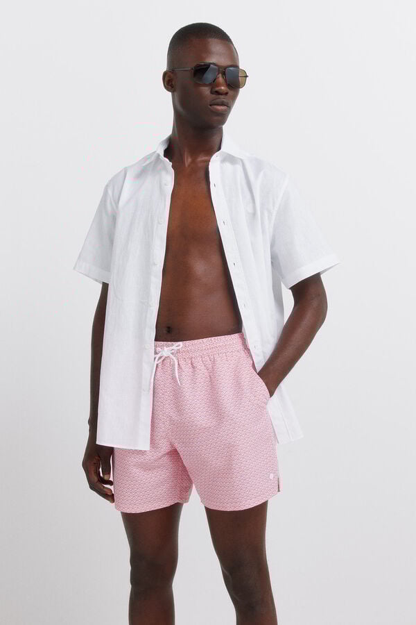 Springfield Fato de banho estampado geom&eacute;trico bolso fecho-&eacute;clair castanho