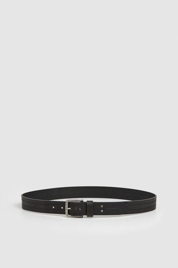 Pepe Jeans Cinto de couro com fivela quadrada preto
