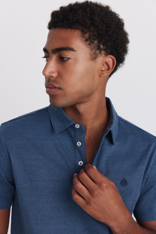 Springfield Polo em malha microrriscas slim fit azul