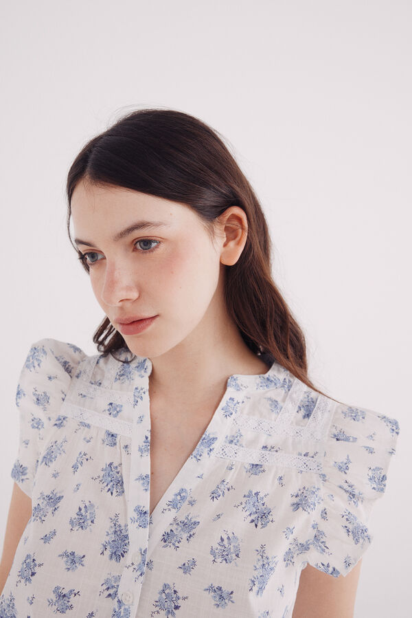 Springfield Lace insert blouse blue
