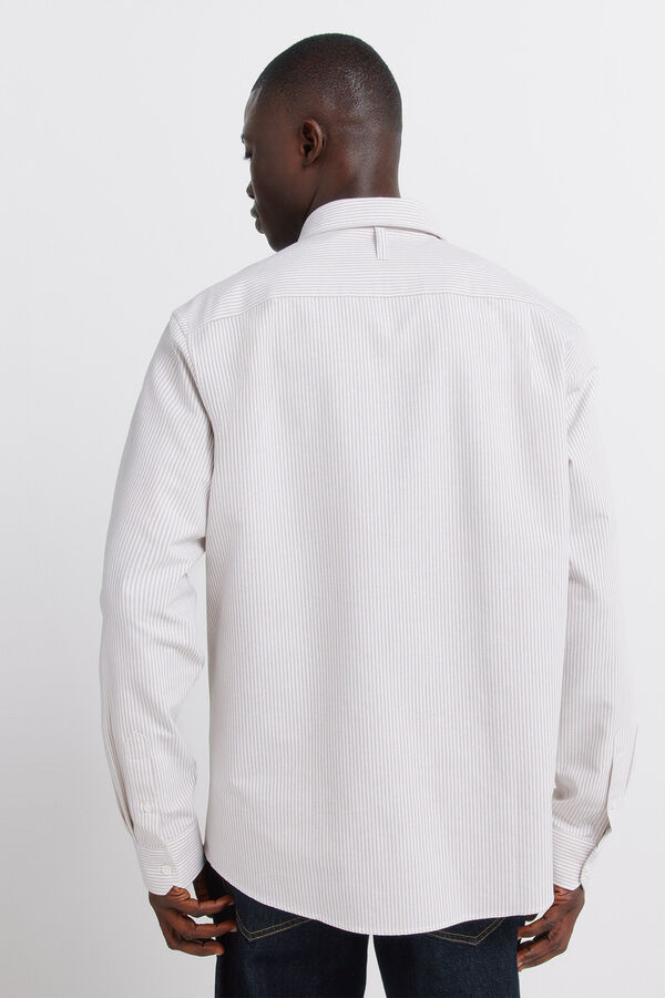 Springfield Camisa oxford &agrave;s riscas sem vincos castanho