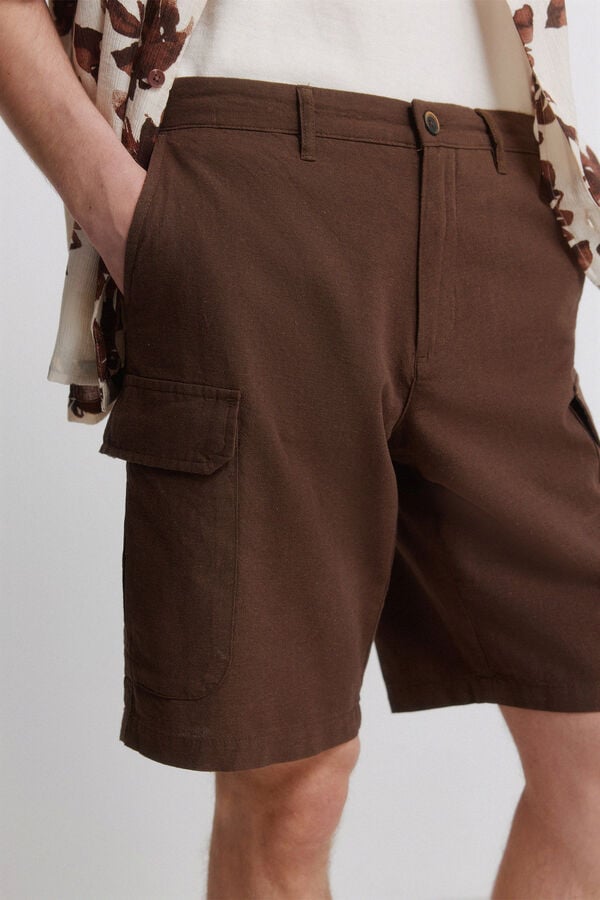 Springfield Bermudas de linho cargo comfort fit castanho