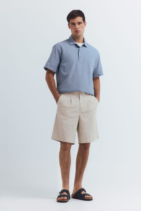 Springfield Camisa manga corta polera algodón slub azul
