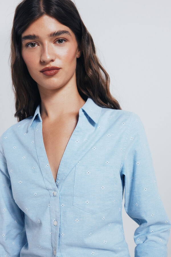 Springfield Camisa Oxford com gola aberta azul