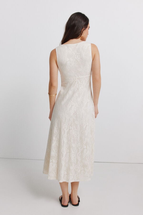 Springfield Vestido tirantes bordado flor beige