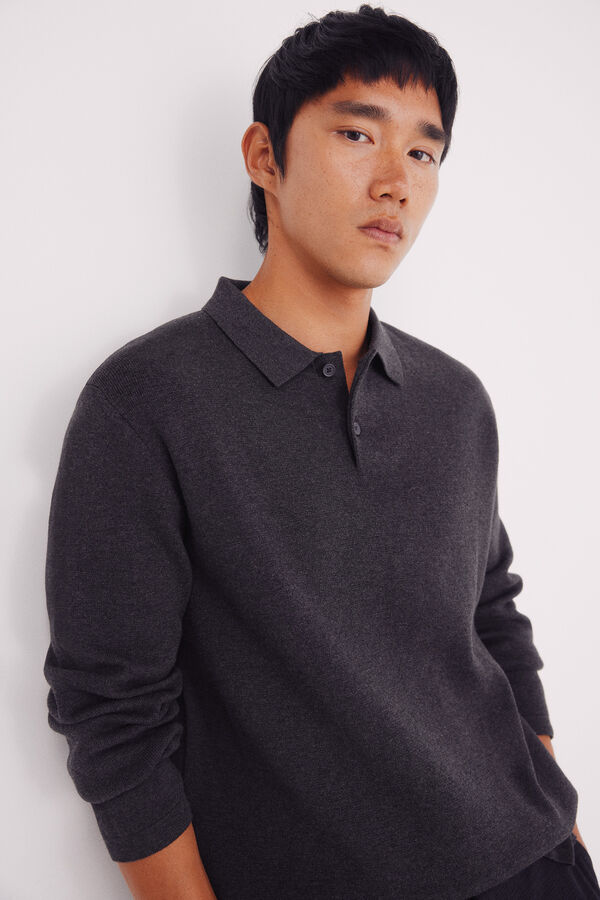Springfield Camisola gola polo com botões cinzento