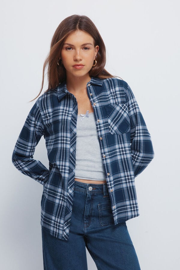 Springfield Camisa xadrez lurex com bolso azul