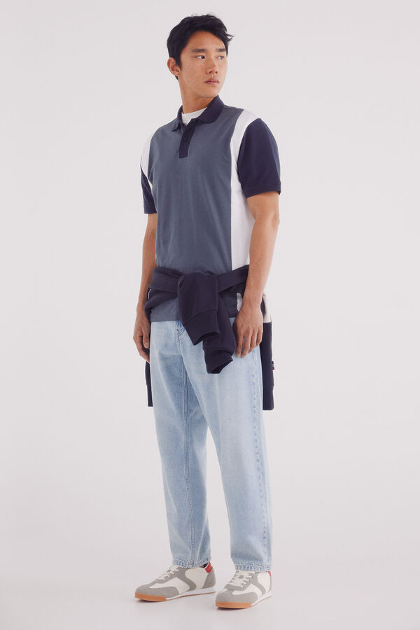 Springfield regular fit vertical striped piqué polo blue