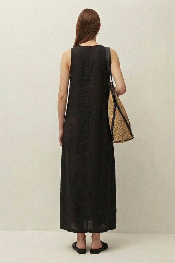 Systemaction Vestido comprido de linho preto