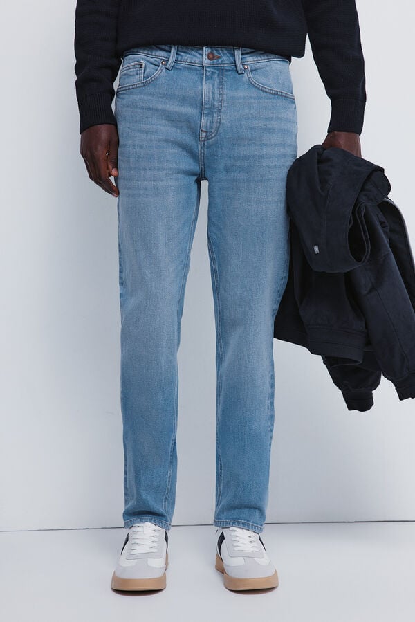 Springfield Calça jeans slim fit com lavagem média azul