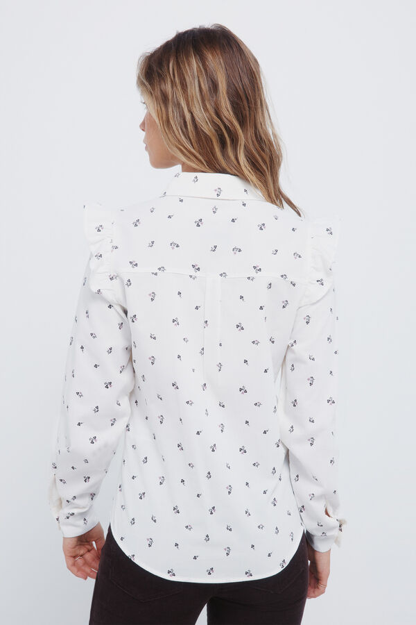 Springfield Camisa de veludo cotelê com babados nos ombros cru