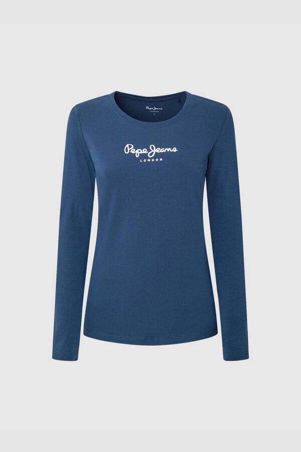 Pepe Jeans Camiseta básica de manga comprida com logo frontal branco