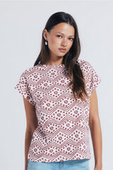 Springfield Camiseta estampada com bot&otilde;es e ombros &agrave; mostra estampado