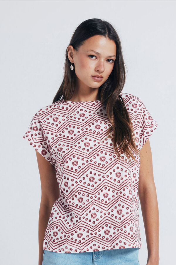 Springfield Camiseta estampada com bot&otilde;es e ombros &agrave; mostra estampado