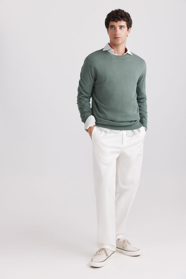 Springfield Camisola b&aacute;sica gola redonda verde