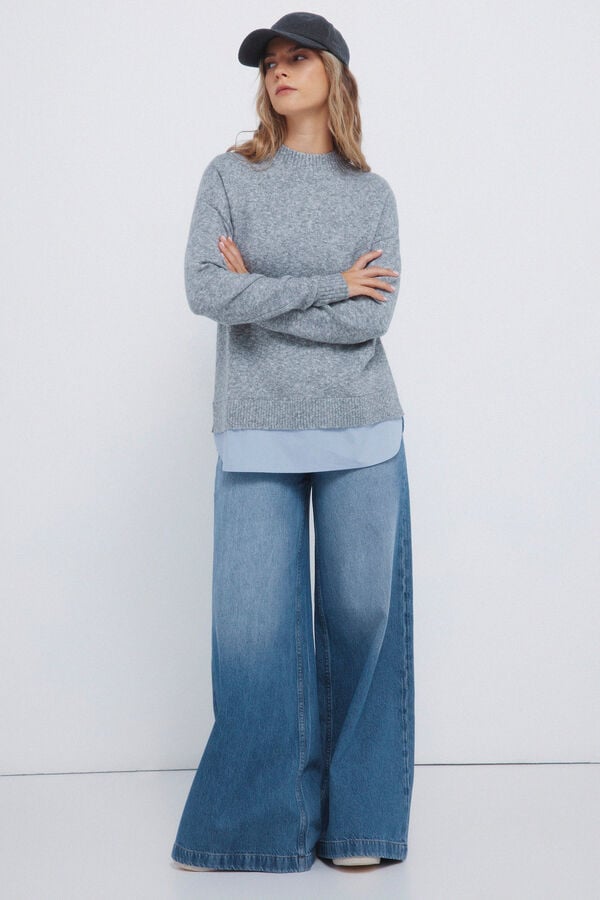 Springfield Camisola Perkins com gola combinada cinzento