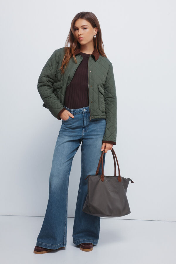 Springfield T-shirt com decote canoa canelado castanho