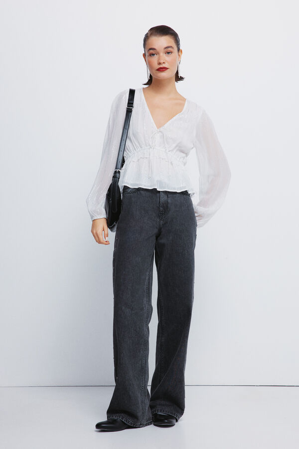 Springfield Blusa de lurex com cós elástico cru