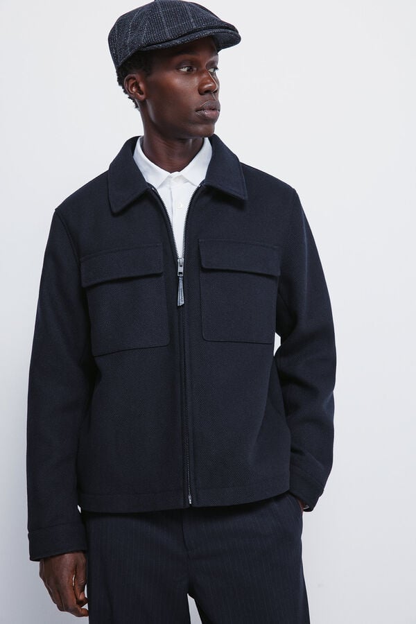 Springfield Blusão camisa de mistura de lã azul