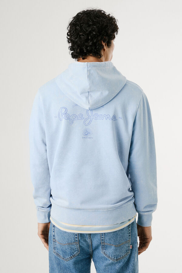 Pepe Jeans  Sweatshirt lavado com logo pequeno na frente e logo grande atrás.  azul