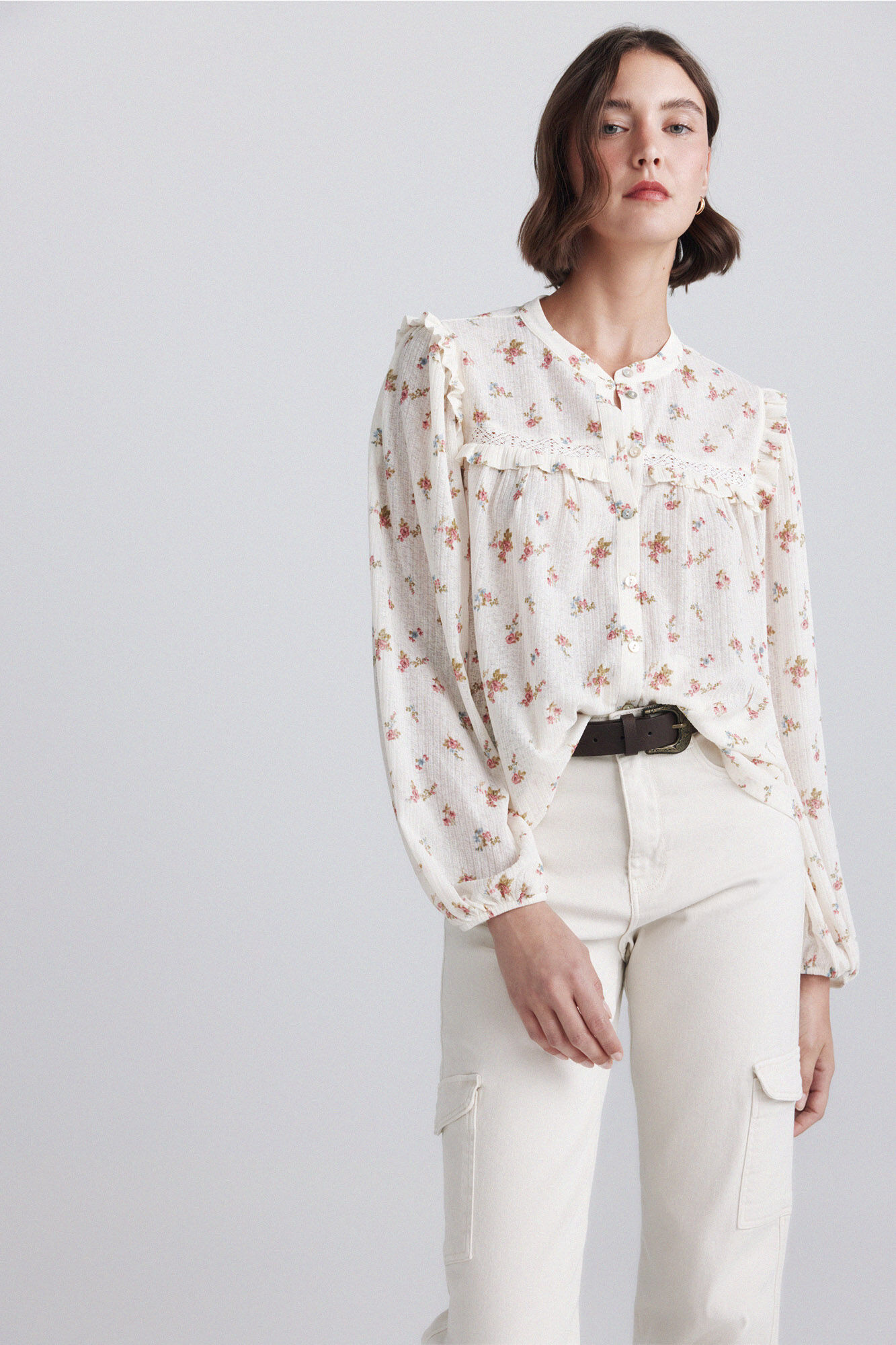 Springfield Blusa estampada volantes lace