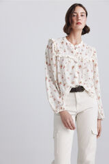 Springfield Blusa estampada com folhos de renda azul