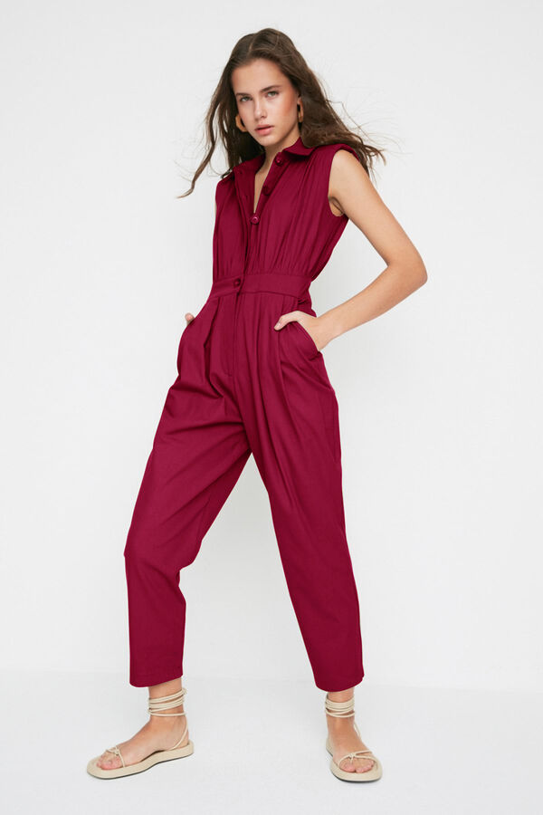 Trendyol Mono sin mangas cuello camisa burdeos