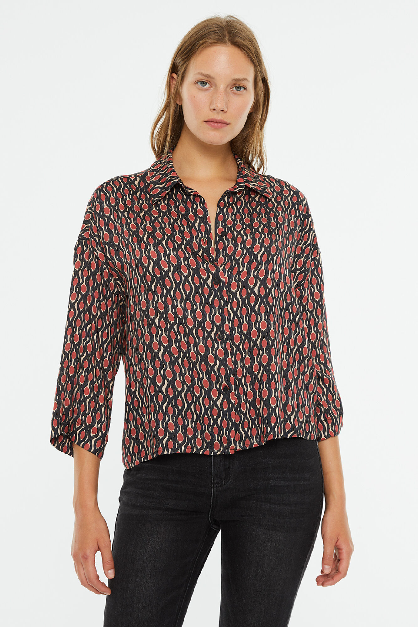 Cortefiel Camisa manga larga estampado geométrico Venta caliente