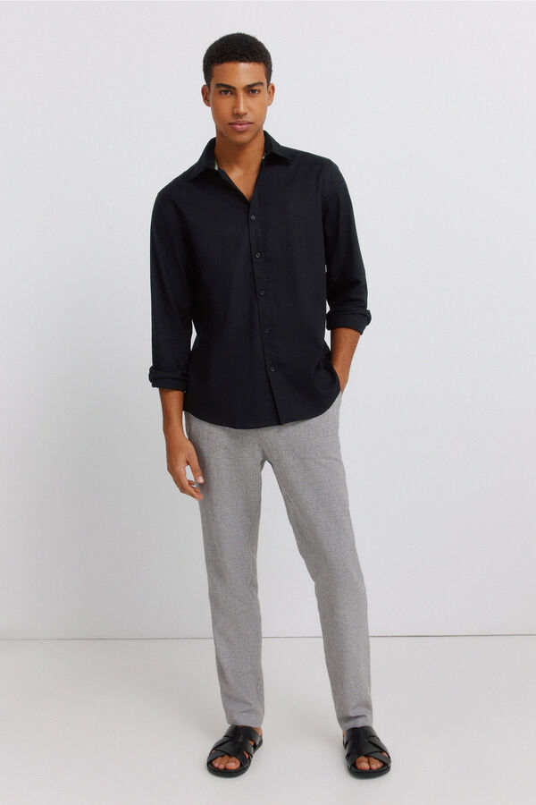 Springfield Cal&ccedil;as slim fit confort&aacute;veis de estrutura de linho cinzento