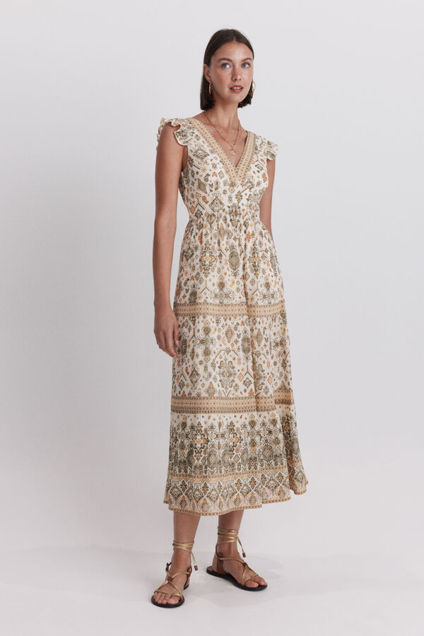 Springfield Vestido midi estampado sanefa castanho
