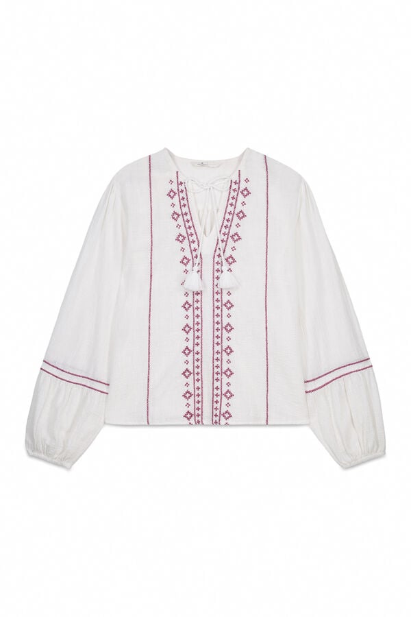 Springfield Blusa manga comprida estampado sanefa branco