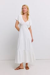 Springfield Vestido midi de al&ccedil;as com folhos branco