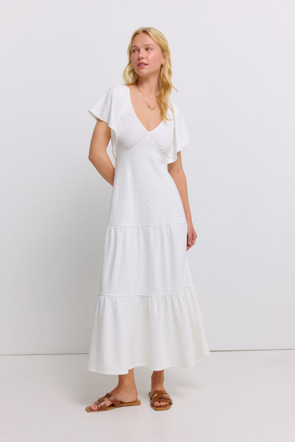 Springfield Vestido midi de al&ccedil;as com folhos branco