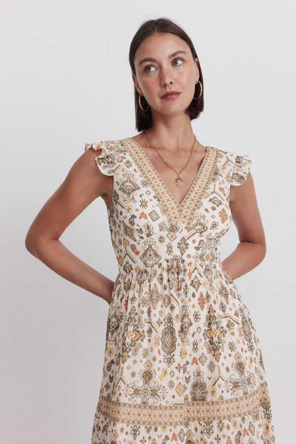 Springfield Vestido midi estampado sanefa castanho