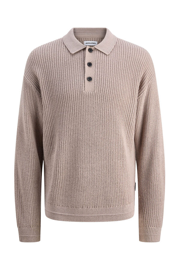 Jack & Jones Polo de malha com gola abotoada cinzento