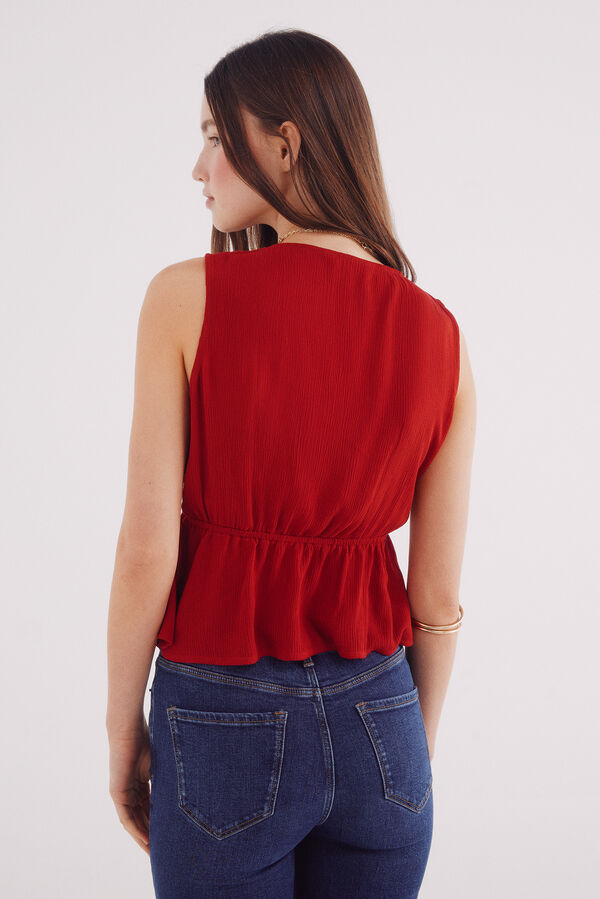 Springfield Blusa decote com borda étnica vermelho