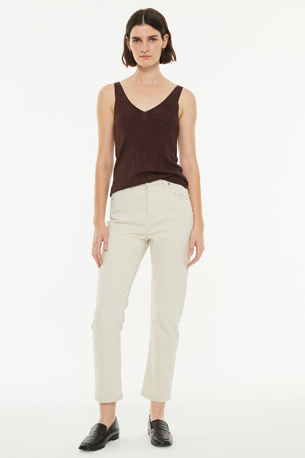 Springfield V neck glitter straps fitted top brown