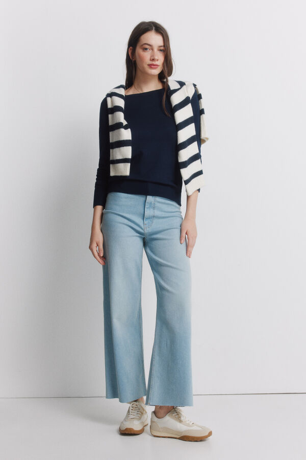 Springfield Camisola fina bot&otilde;es punhos azul