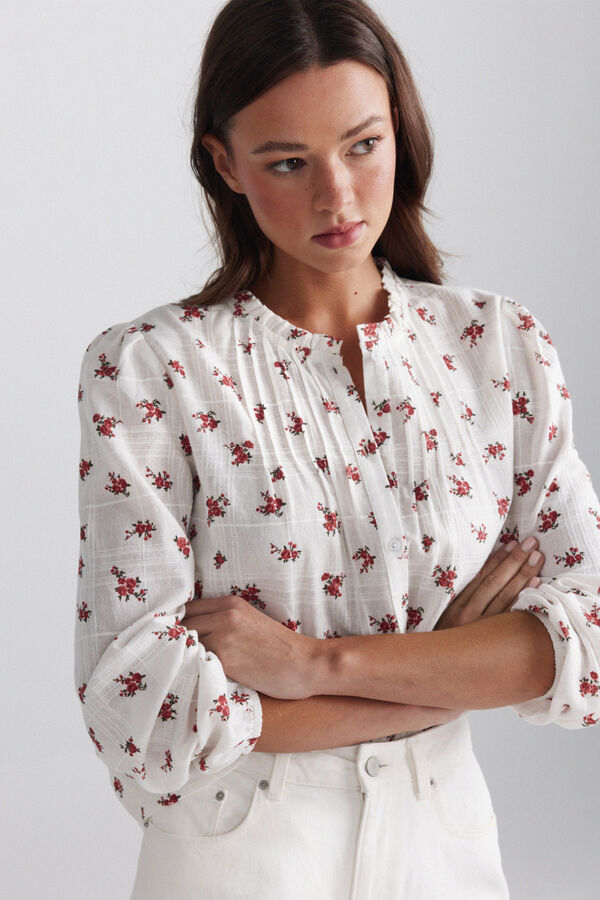 Springfield Camisa com estrutura de folhos estampado