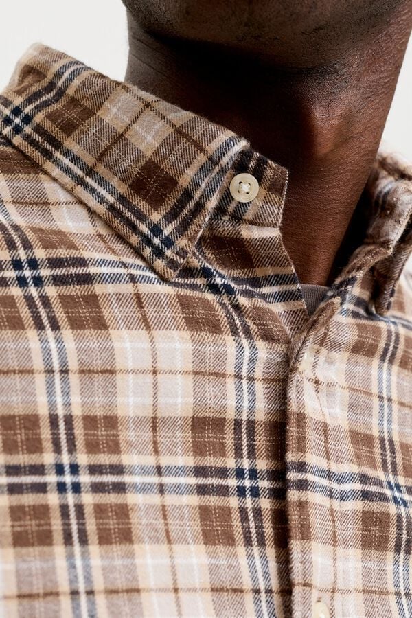 Jack & Jones Camisa de flanela 100% algod&atilde;o castanho