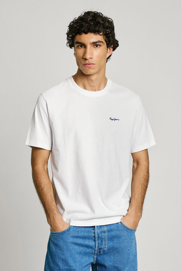 Pepe Jeans Camiseta Logo Bordado Fit Regular blanco