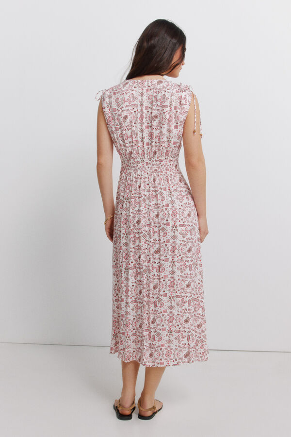 Springfield Vestido midi estampado la&ccedil;os castanho