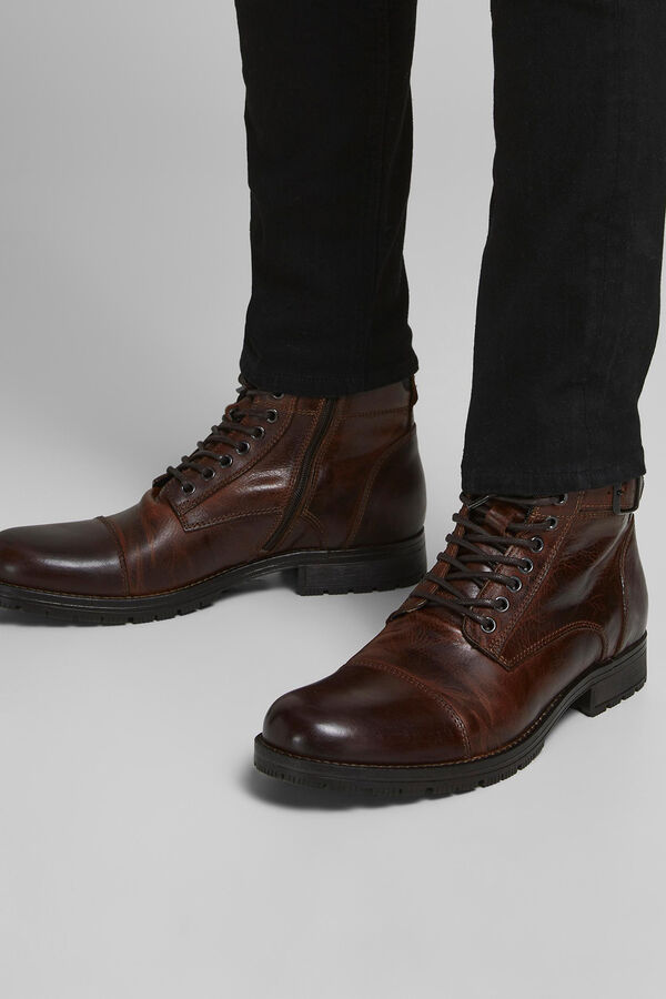Jack & Jones Bota piel piso track marr&oacute;n