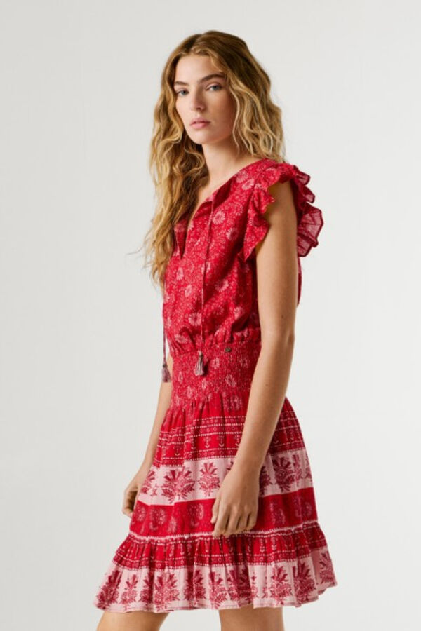 Pepe Jeans Vestido curto manga borboleta vermelho